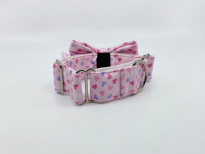Valentine Martingale Dog Collar With Optional Sailor Bow Small Hearts On Pink  Slip On Collar Sizes S, M, L, XL - image2